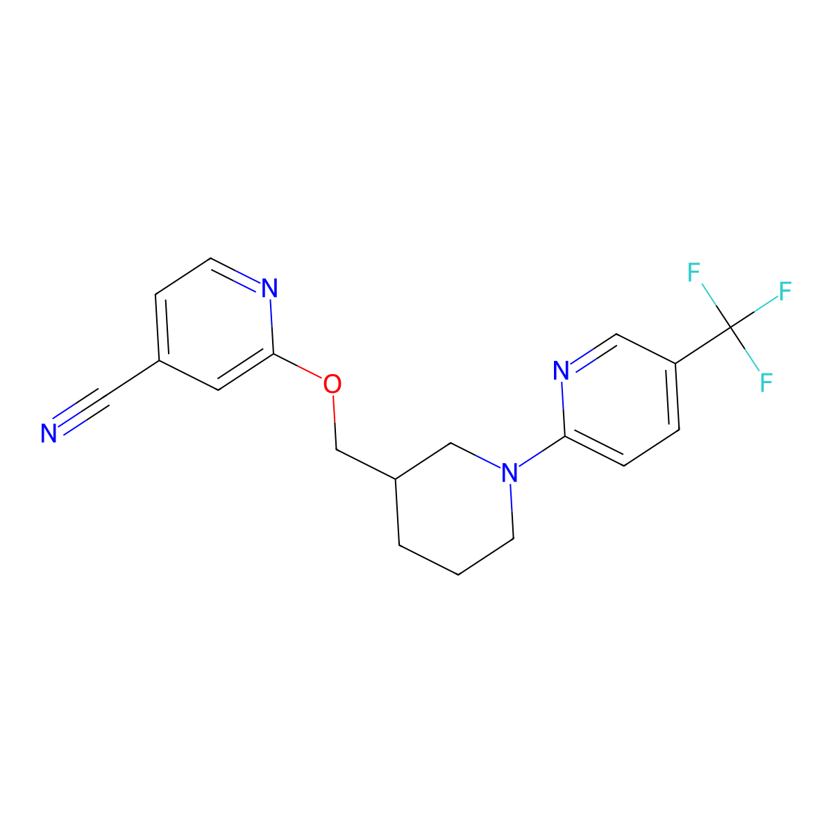 2-({1-[5-(Trifluoromethyl)pyridin-2-yl]piperidin-3-yl}methoxy)pyridine-4-carbonitrile molecular structure, CAS 2380177-87-5