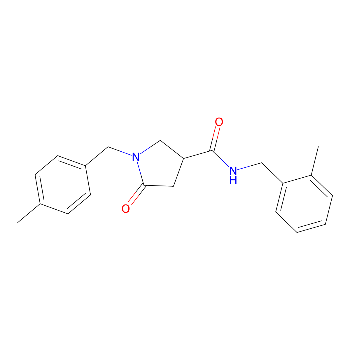 N-[(2-Methylphenyl)methyl]-1-[(4-methylphenyl)methyl]-5-oxopyrrolidine-3-carboxamide molecular structure, CAS 2380177-89-7