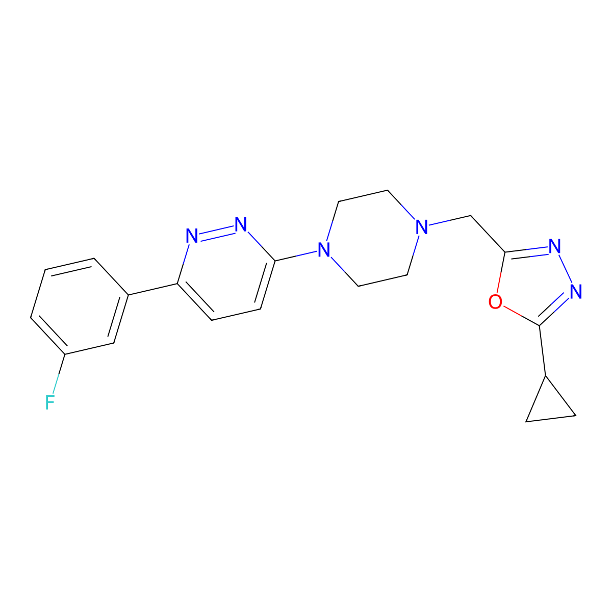 3-{4-[(5-Cyclopropyl-1,3,4-oxadiazol-2-yl)methyl]piperazin-1-yl}-6-(3-fluorophenyl)pyridazine molecular structure, CAS 2380177-99-9