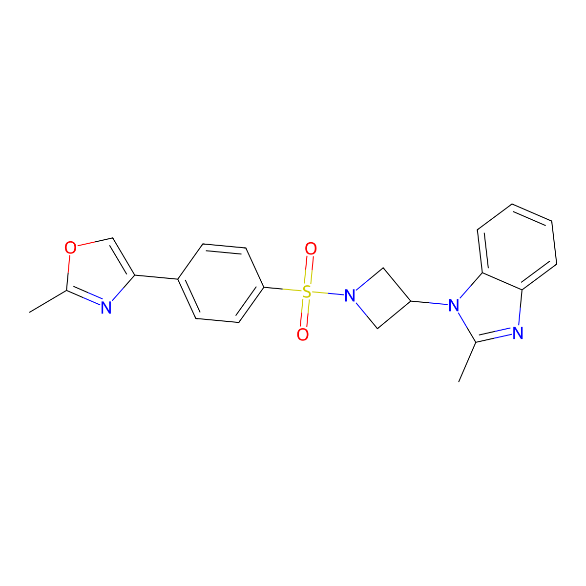 2-methyl-1-{1-[4-(2-methyl-1,3-oxazol-4-yl)benzenesulfonyl]azetidin-3-yl}-1H-1,3-benzodiazole molecular structure, CAS 2380178-00-5