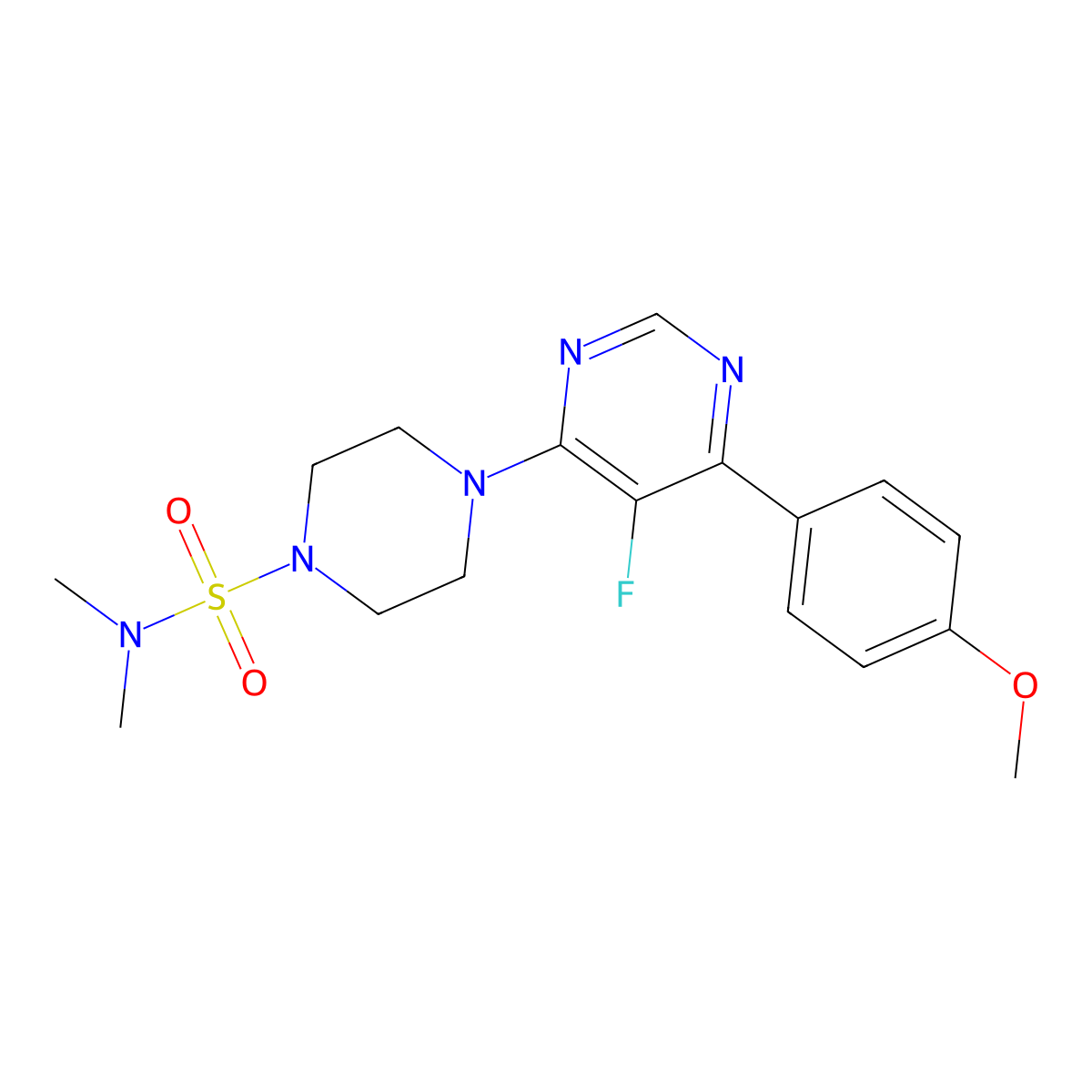4-[5-Fluoro-6-(4-methoxyphenyl)pyrimidin-4-yl]-N,N-dimethylpiperazine-1-sulfonamide molecular structure, CAS 2380178-07-2