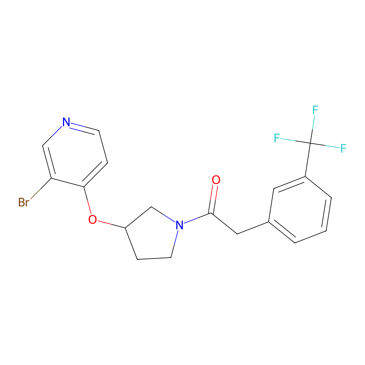 1-{3-[(3-Bromopyridin-4-yl)oxy]pyrrolidin-1-yl}-2-[3-(trifluoromethyl)phenyl]ethan-1-one molecular structure, CAS 2380178-11-8