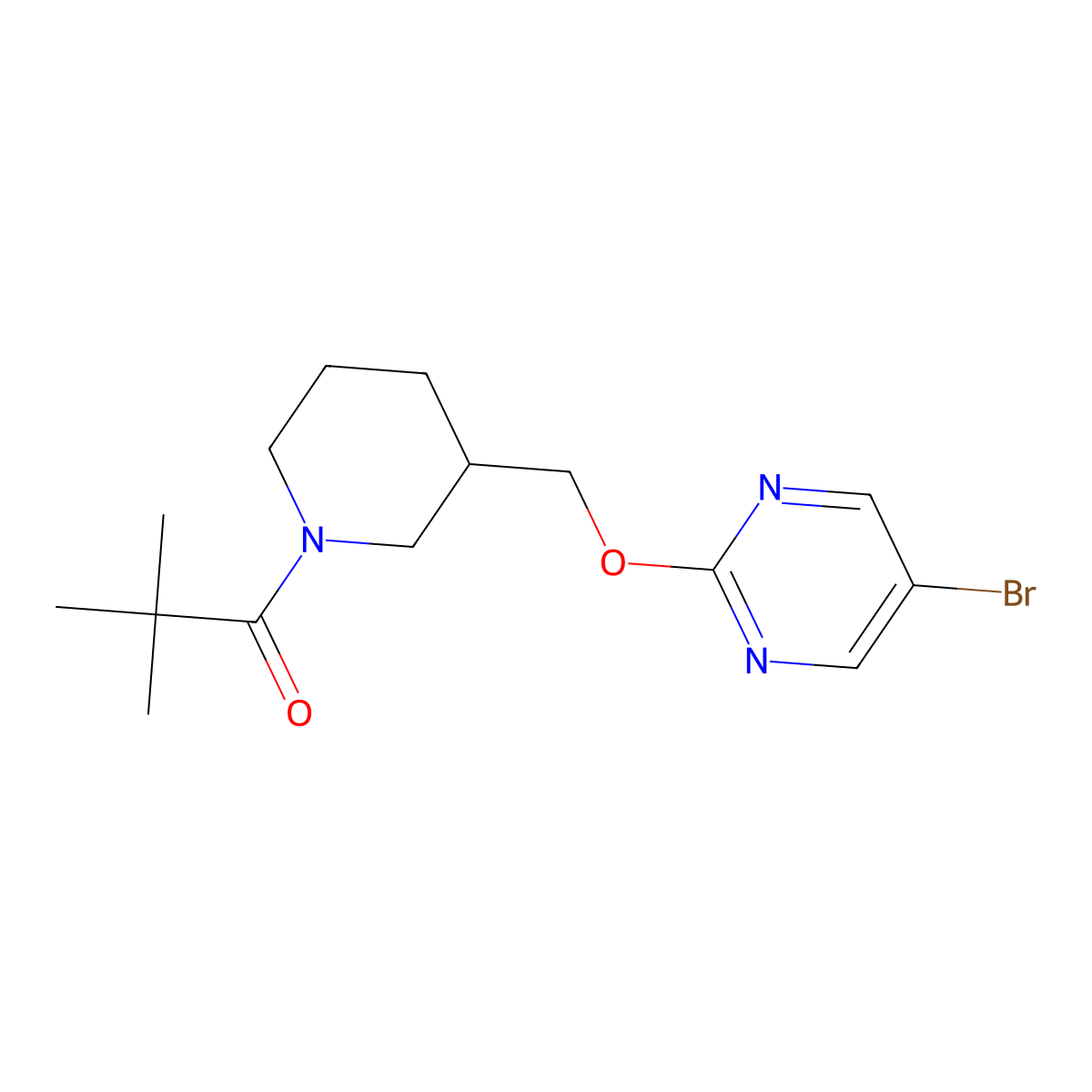 1-(3-{[(5-Bromopyrimidin-2-yl)oxy]methyl}piperidin-1-yl)-2,2-dimethylpropan-1-one molecular structure, CAS 2380178-12-9