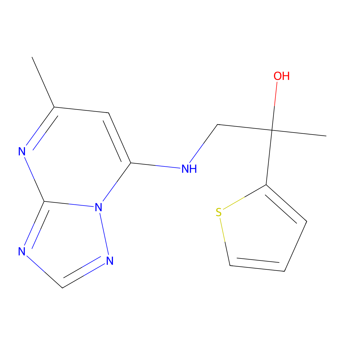 1-({5-Methyl-[1,2,4]triazolo[1,5-a]pyrimidin-7-yl}amino)-2-(thiophen-2-yl)propan-2-ol molecular structure, CAS 2380178-15-2