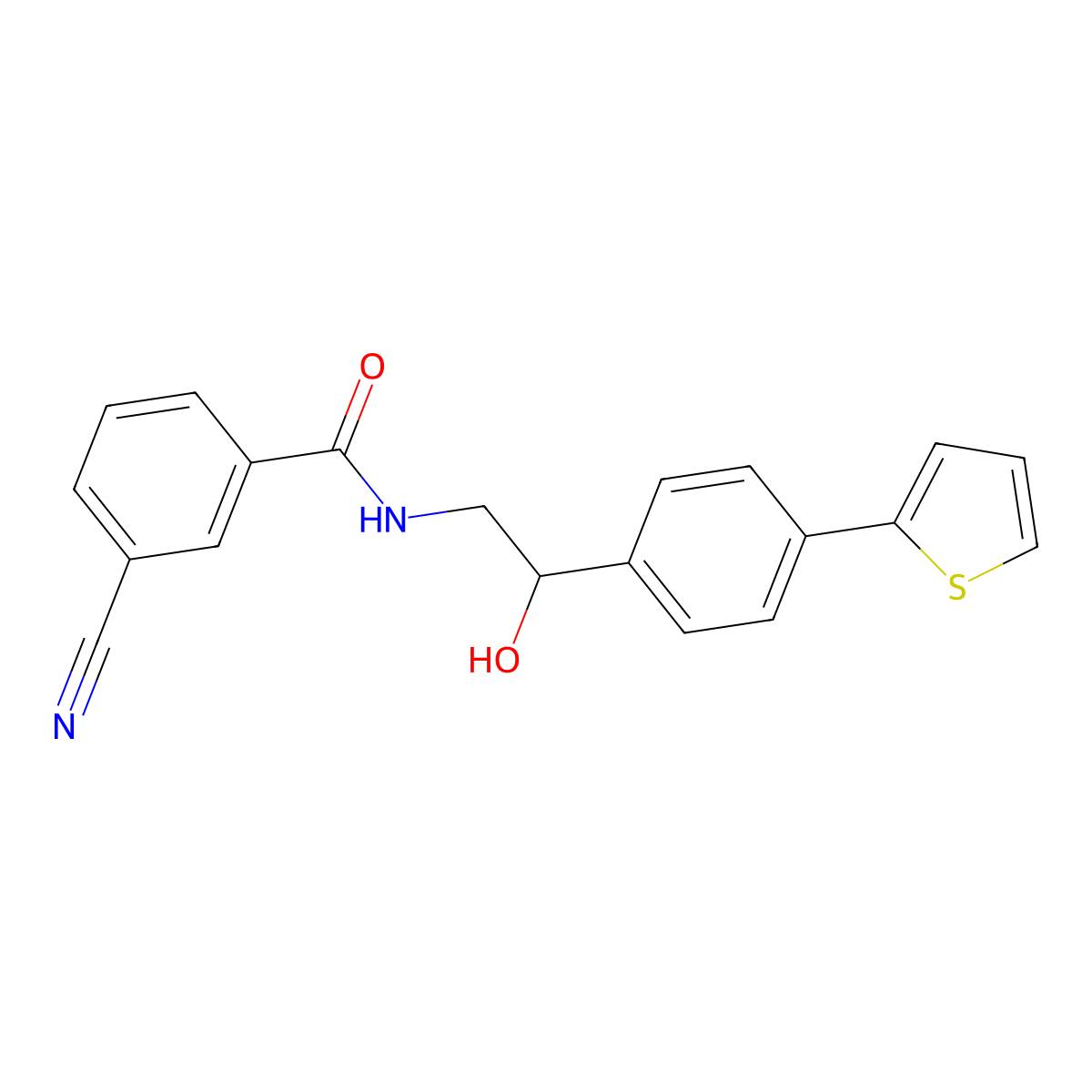 3-Cyano-N-[2-hydroxy-2-(4-thiophen-2-ylphenyl)ethyl]benzamide molecular structure, CAS 2380178-19-6