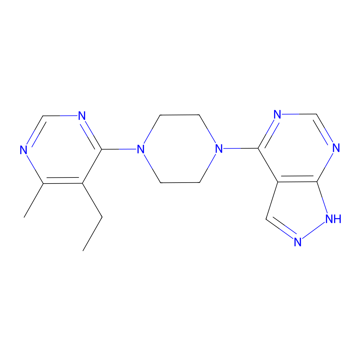 5-ethyl-4-methyl-6-(4-{1H-pyrazolo[3,4-d]pyrimidin-4-yl}piperazin-1-yl)pyrimidine molecular structure, CAS 2380178-26-5