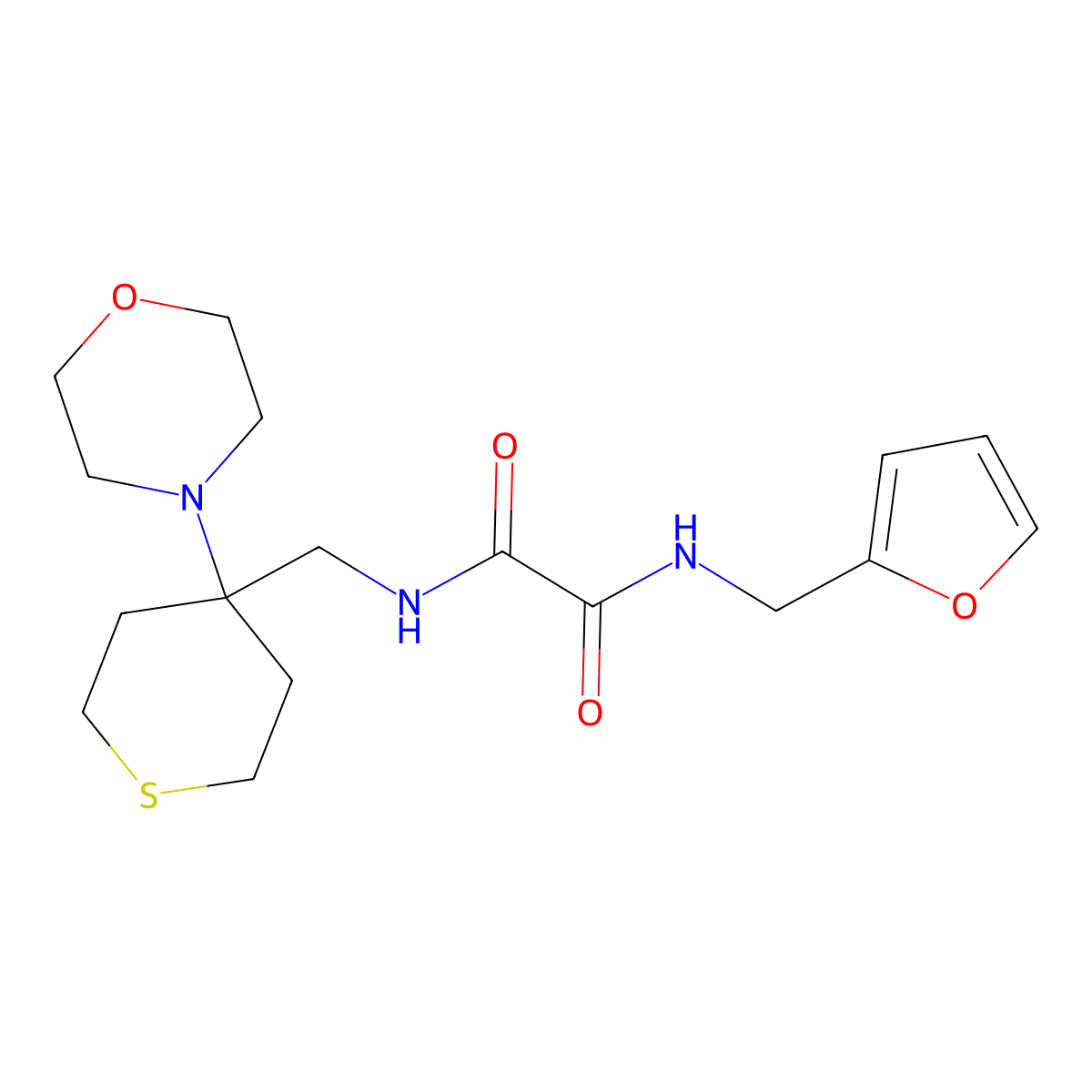 N-[(furan-2-yl)methyl]-N'-{[4-(morpholin-4-yl)thian-4-yl]methyl}ethanediamide molecular structure, CAS 2380178-30-1
