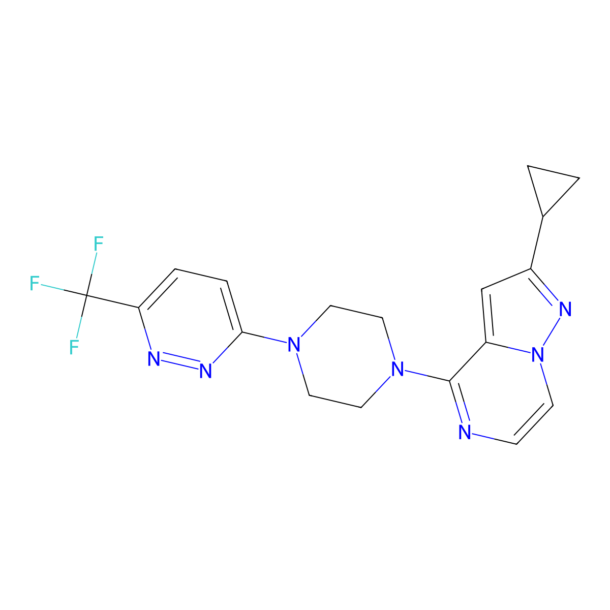 3-(4-{2-Cyclopropylpyrazolo[1,5-a]pyrazin-4-yl}piperazin-1-yl)-6-(trifluoromethyl)pyridazine molecular structure, CAS 2380178-31-2