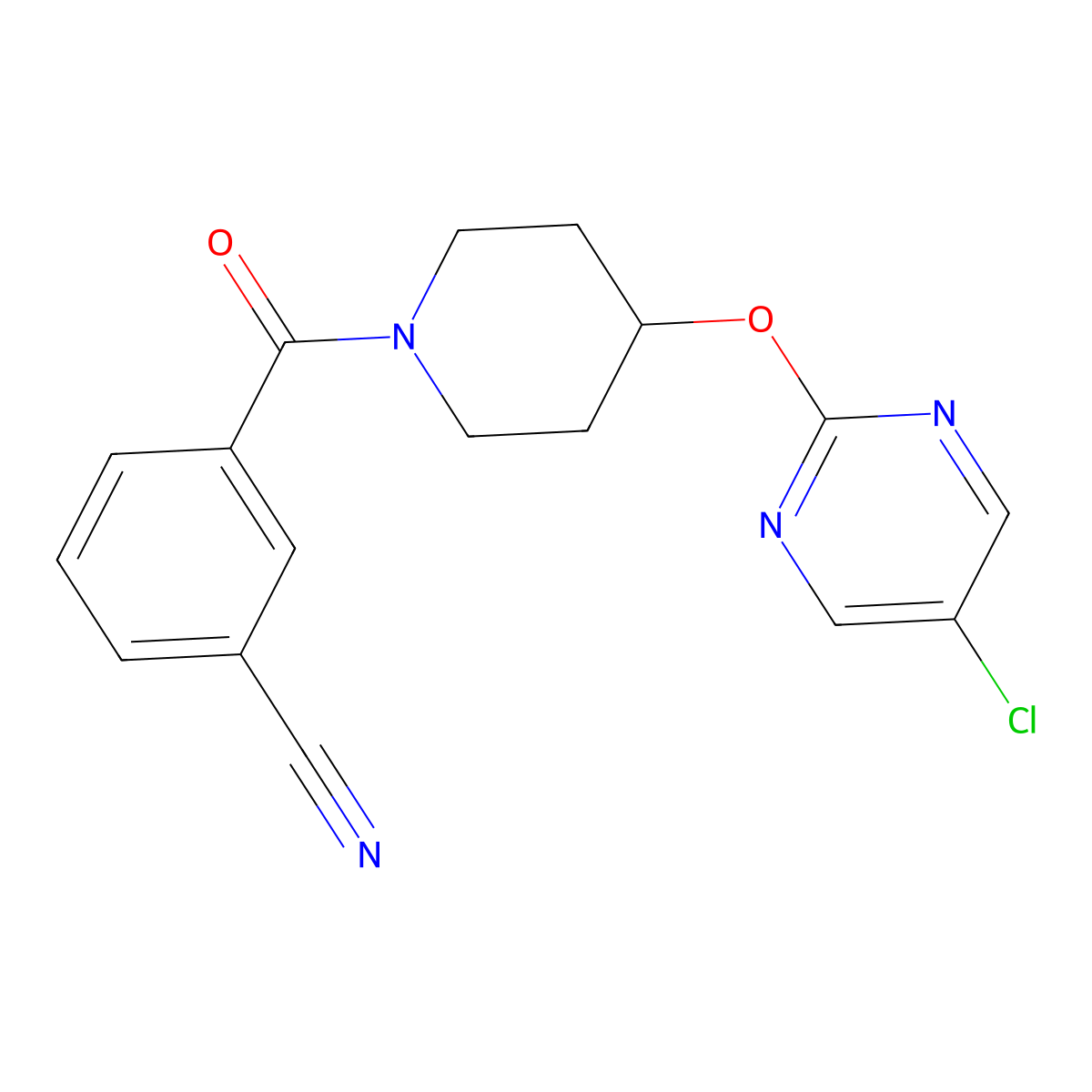 3-[4-(5-Chloropyrimidin-2-yl)oxypiperidine-1-carbonyl]benzonitrile molecular structure, CAS 2380178-37-8