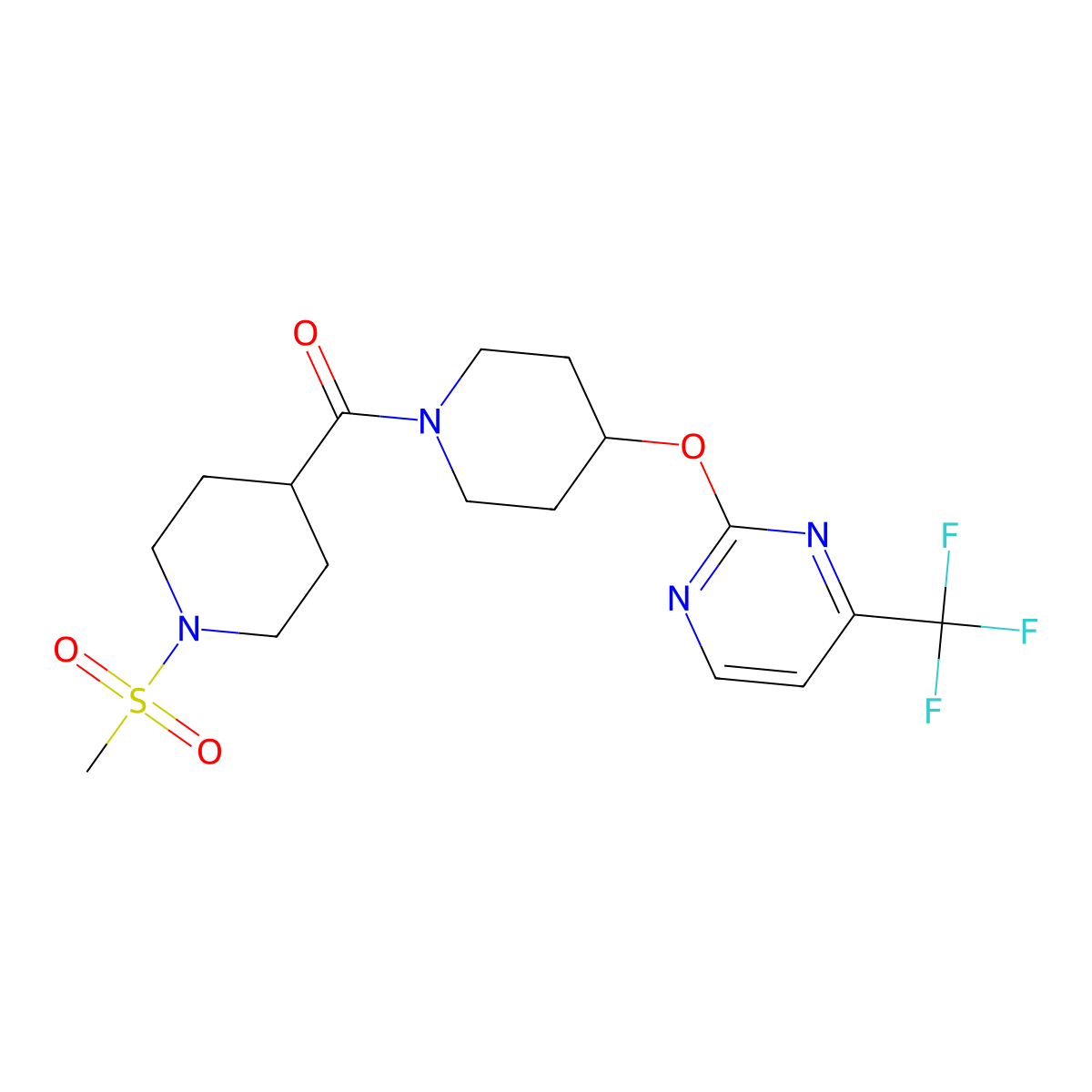2-{[1-(1-Methanesulfonylpiperidine-4-carbonyl)piperidin-4-yl]oxy}-4-(trifluoromethyl)pyrimidine molecular structure, CAS 2380178-40-3