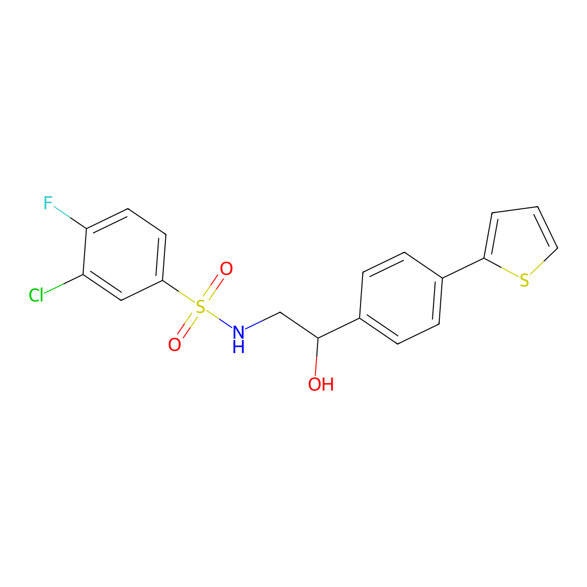 3-chloro-4-fluoro-N-{2-hydroxy-2-[4-(thiophen-2-yl)phenyl]ethyl}benzene-1-sulfonamide molecular structure, CAS 2380178-46-9