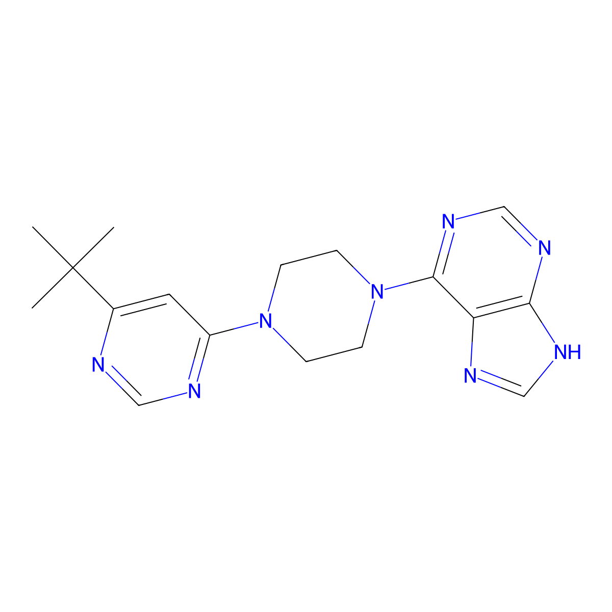 6-[4-(6-tert-butylpyrimidin-4-yl)piperazin-1-yl]-9H-purine molecular structure, CAS 2380178-47-0