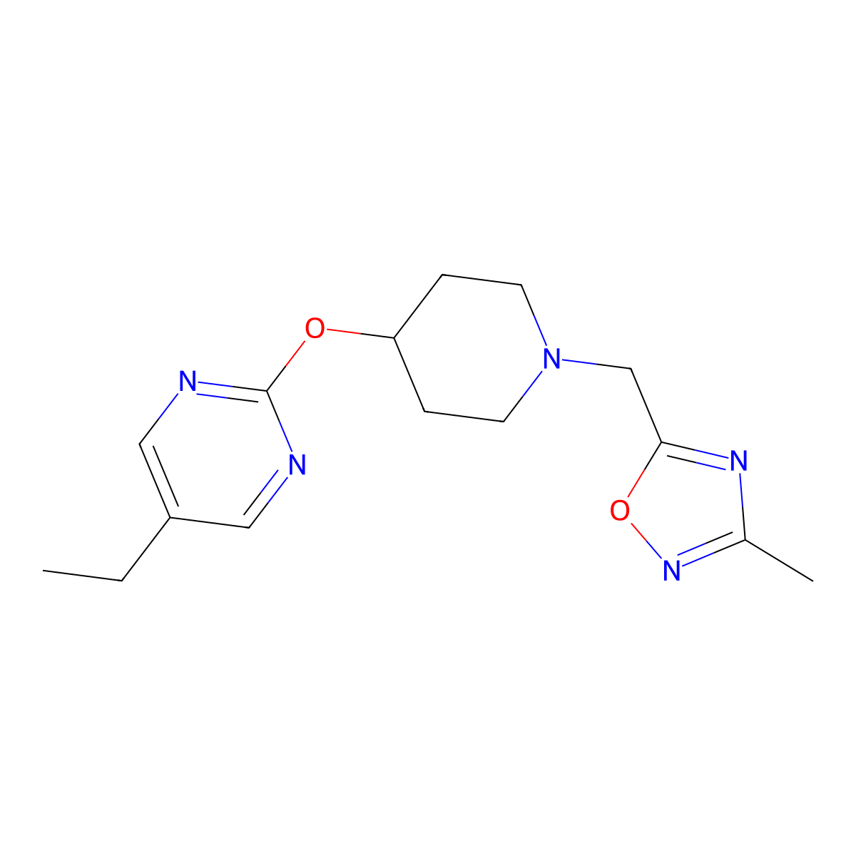 5-Ethyl-2-({1-[(3-methyl-1,2,4-oxadiazol-5-yl)methyl]piperidin-4-yl}oxy)pyrimidine molecular structure, CAS 2380178-54-9