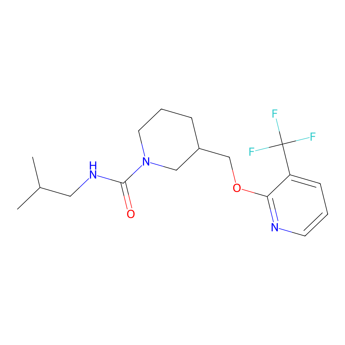 N-(2-methylpropyl)-3-({[3-(trifluoromethyl)pyridin-2-yl]oxy}methyl)piperidine-1-carboxamide molecular structure, CAS 2380178-57-2