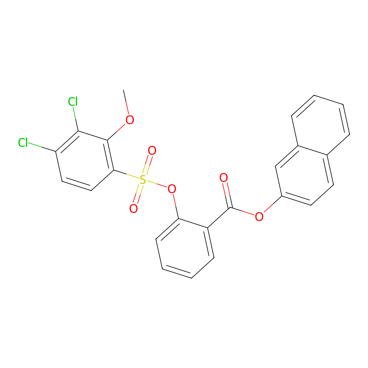 Naphthalen-2-yl 2-[(3,4-dichloro-2-methoxybenzenesulfonyl)oxy]benzoate molecular structure, CAS 2380178-58-3