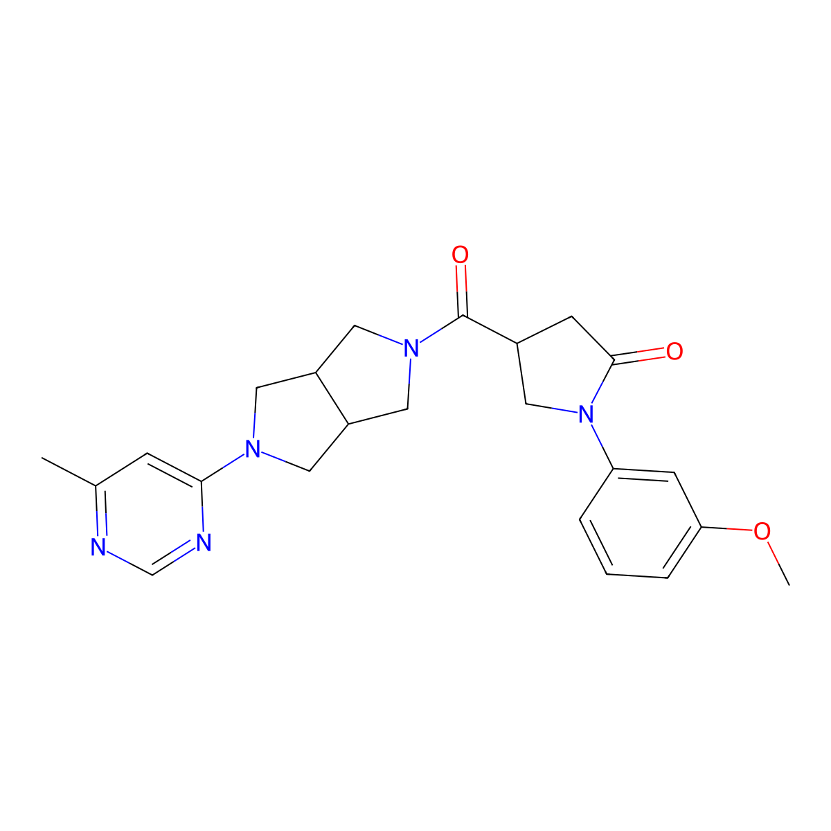 1-(3-Methoxyphenyl)-4-[5-(6-methylpyrimidin-4-yl)-octahydropyrrolo[3,4-c]pyrrole-2-carbonyl]pyrrolidin-2-one molecular structure, CAS 2380178-63-0