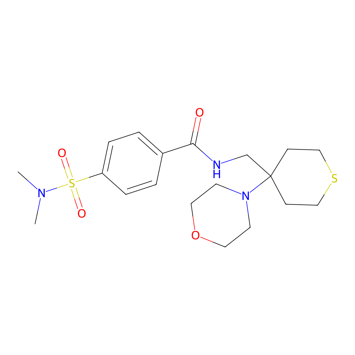 4-(dimethylsulfamoyl)-N-{[4-(morpholin-4-yl)thian-4-yl]methyl}benzamide molecular structure, CAS 2380178-75-4