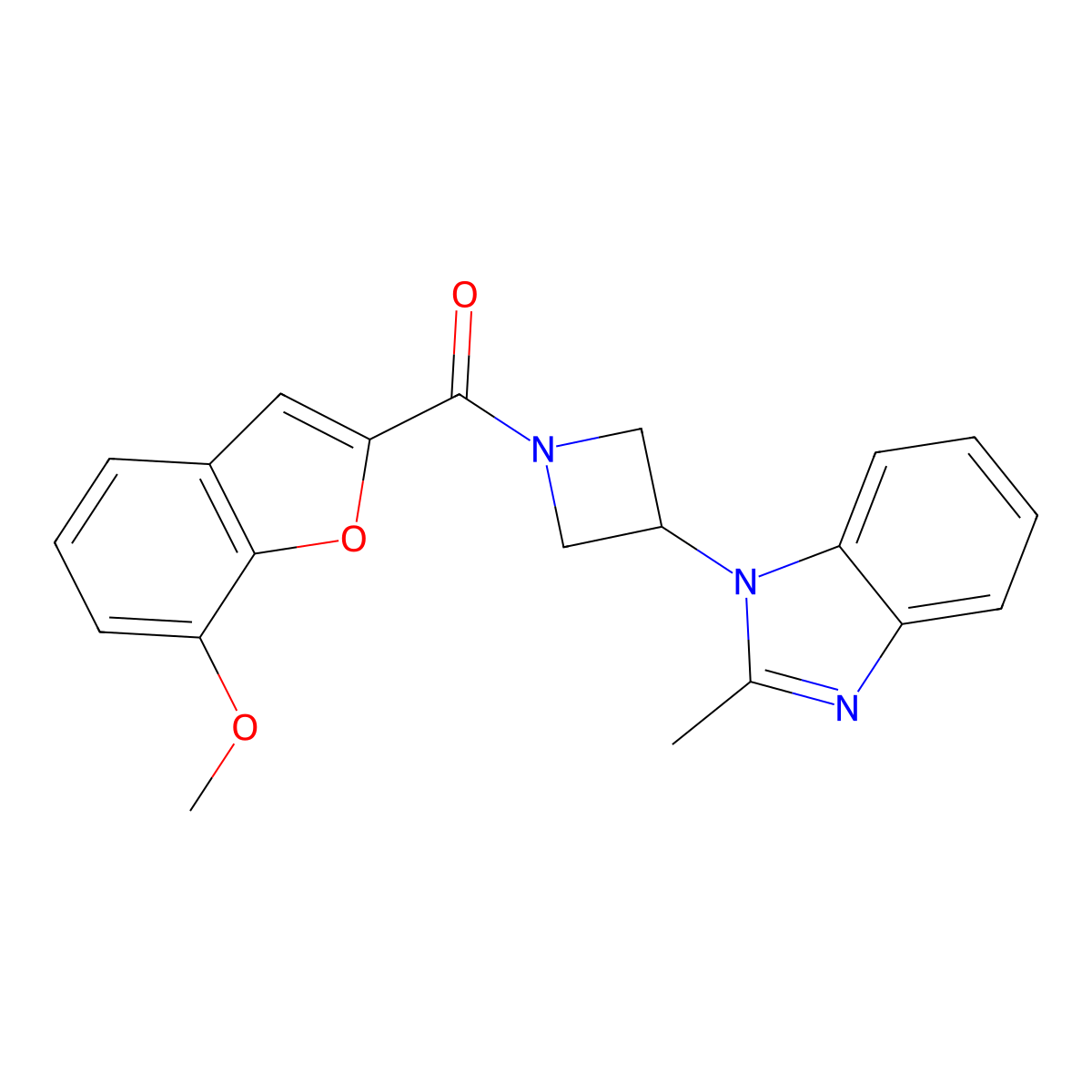 1-[1-(7-methoxy-1-benzofuran-2-carbonyl)azetidin-3-yl]-2-methyl-1H-1,3-benzodiazole molecular structure, CAS 2380178-78-7