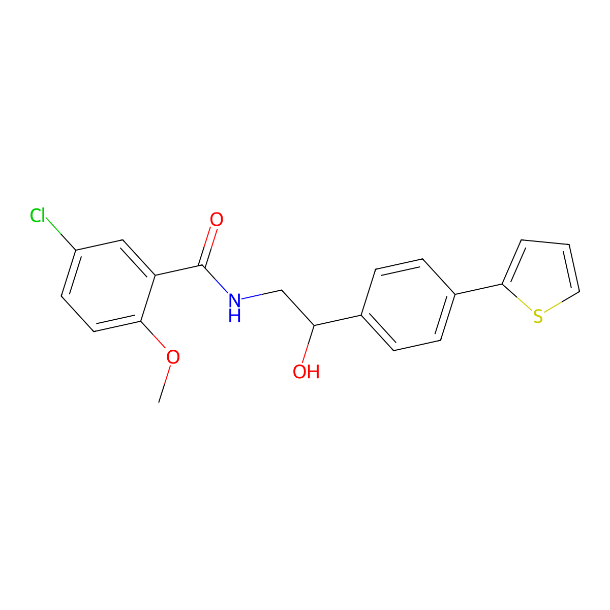 5-chloro-N-{2-hydroxy-2-[4-(thiophen-2-yl)phenyl]ethyl}-2-methoxybenzamide molecular structure, CAS 2380178-82-3