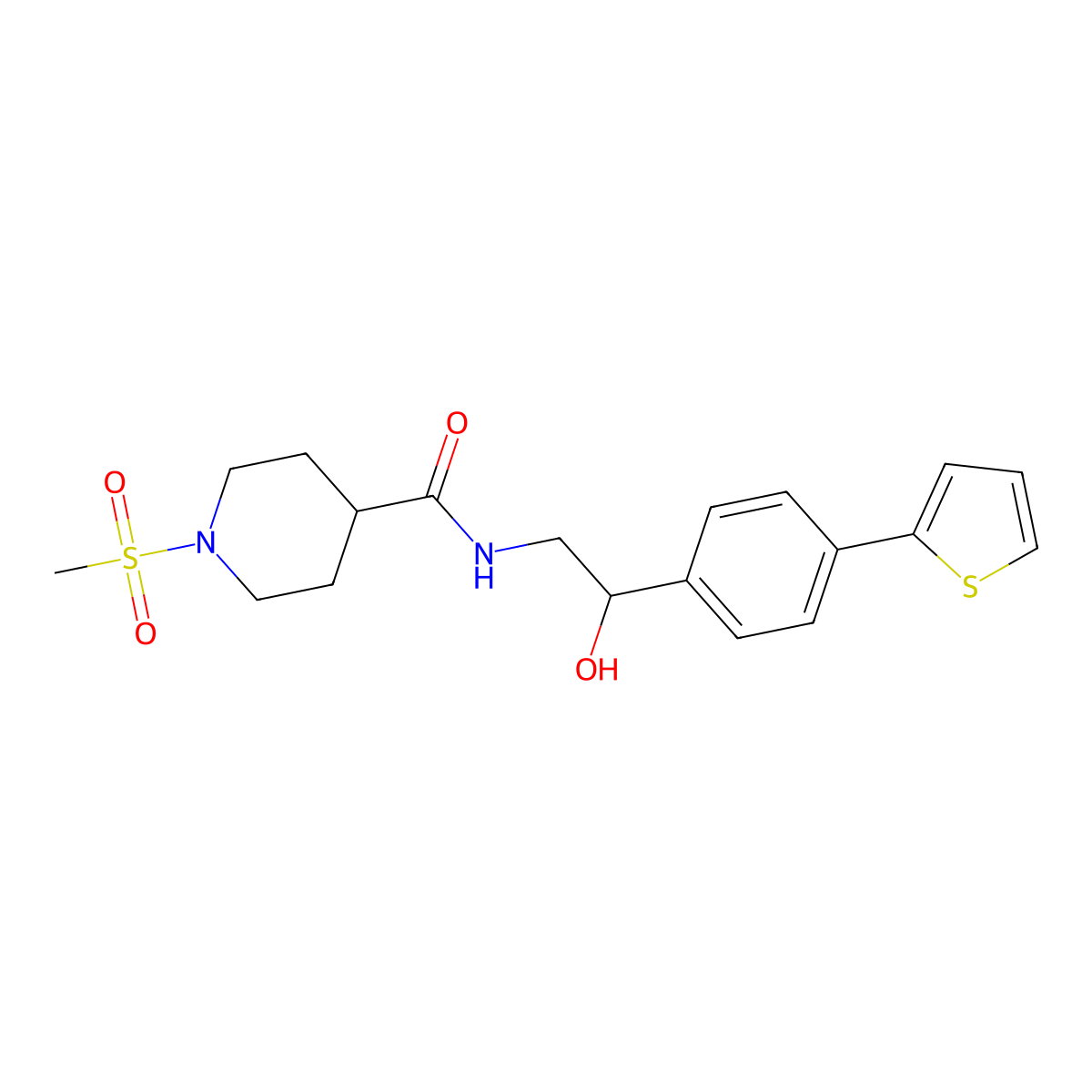 N-{2-hydroxy-2-[4-(thiophen-2-yl)phenyl]ethyl}-1-methanesulfonylpiperidine-4-carboxamide molecular structure, CAS 2380178-96-9