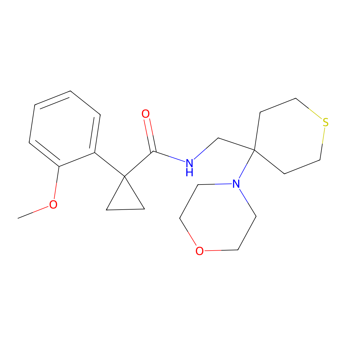 1-(2-methoxyphenyl)-N-{[4-(morpholin-4-yl)thian-4-yl]methyl}cyclopropane-1-carboxamide molecular structure, CAS 2380178-98-1