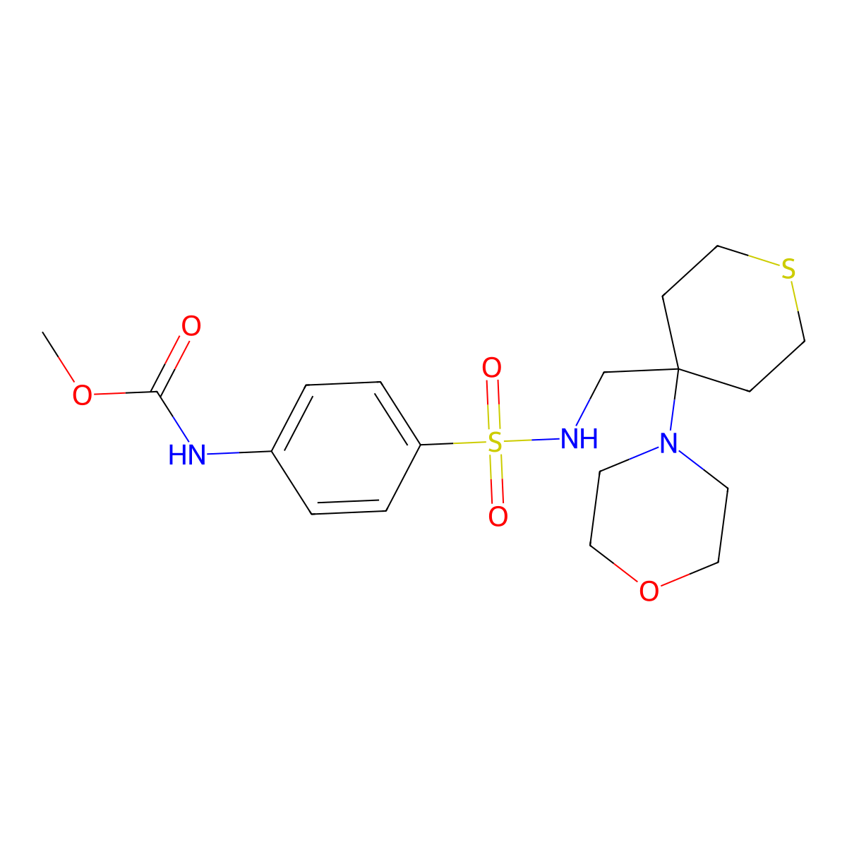 methyl N-[4-({[4-(morpholin-4-yl)thian-4-yl]methyl}sulfamoyl)phenyl]carbamate molecular structure, CAS 2380179-02-0
