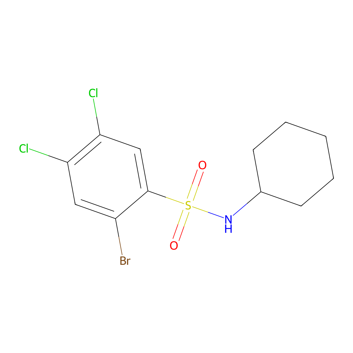 2-bromo-4,5-dichloro-N-cyclohexylbenzene-1-sulfonamide molecular structure, CAS 2380179-06-4