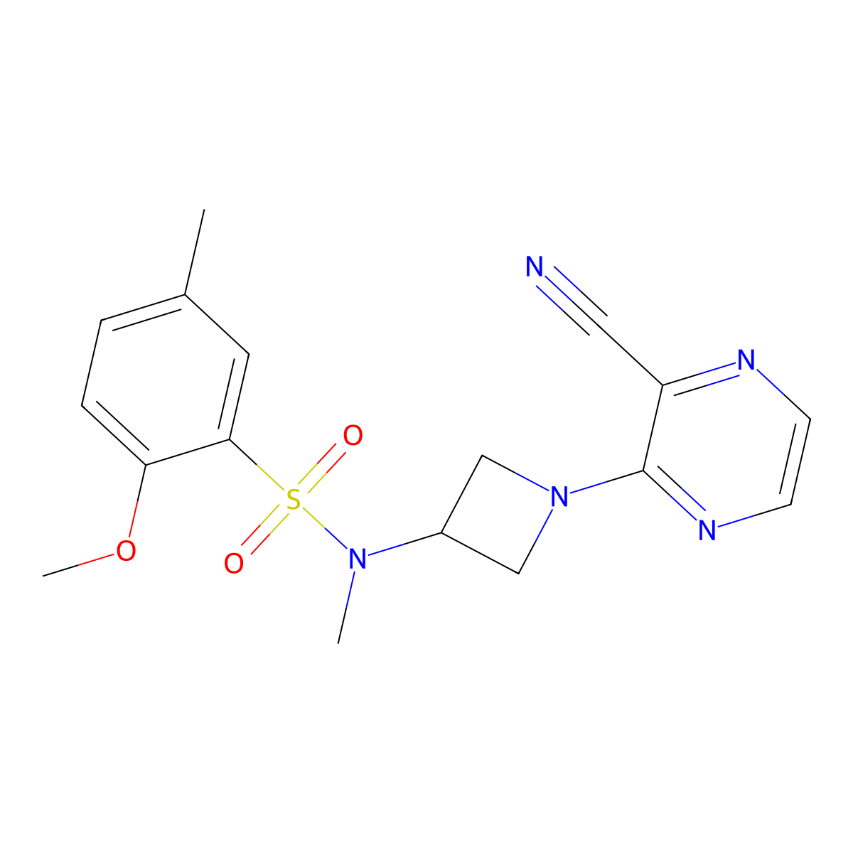 N-[1-(3-cyanopyrazin-2-yl)azetidin-3-yl]-2-methoxy-N,5-dimethylbenzene-1-sulfonamide molecular structure, CAS 2380179-09-7
