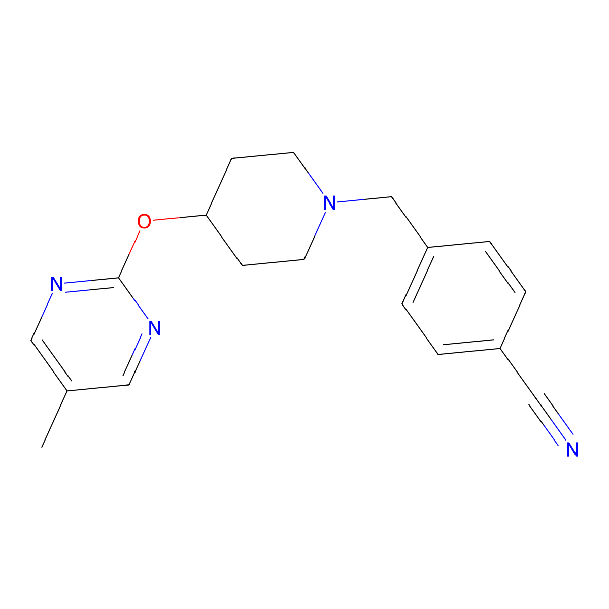 4-({4-[(5-Methylpyrimidin-2-yl)oxy]piperidin-1-yl}methyl)benzonitrile molecular structure, CAS 2380179-14-4