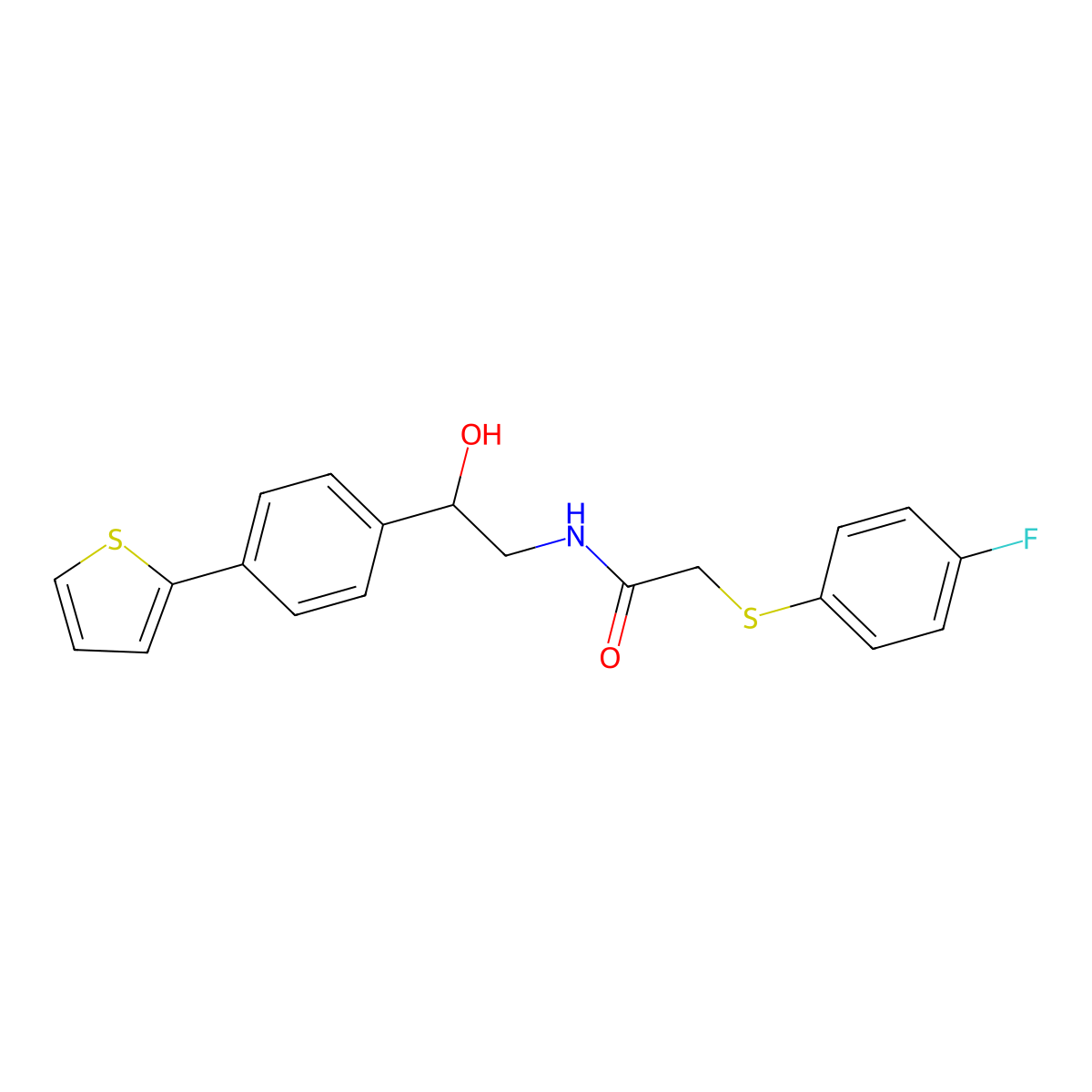 2-[(4-fluorophenyl)sulfanyl]-N-{2-hydroxy-2-[4-(thiophen-2-yl)phenyl]ethyl}acetamide molecular structure, CAS 2380179-15-5