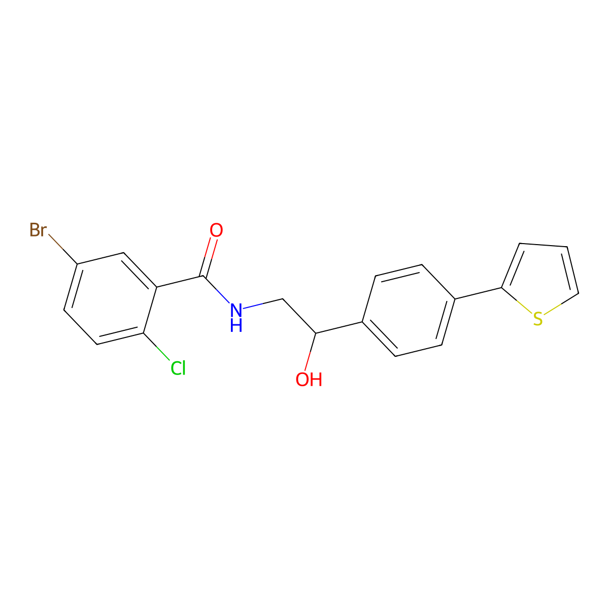 5-bromo-2-chloro-N-{2-hydroxy-2-[4-(thiophen-2-yl)phenyl]ethyl}benzamide molecular structure, CAS 2380179-16-6