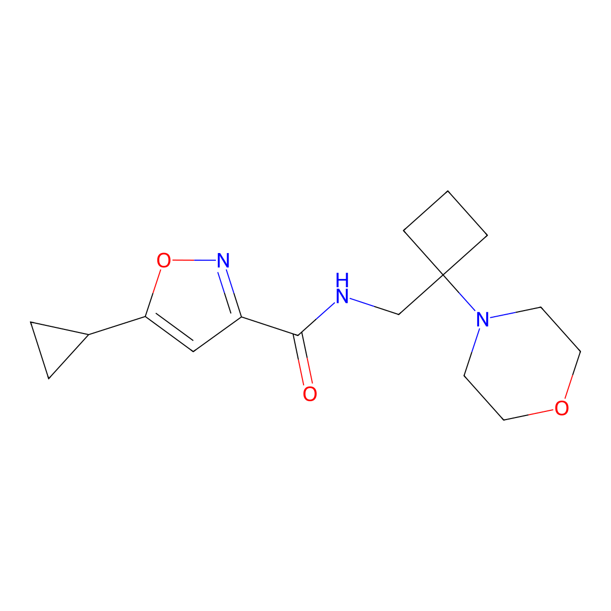 5-cyclopropyl-N-{[1-(morpholin-4-yl)cyclobutyl]methyl}-1,2-oxazole-3-carboxamide molecular structure, CAS 2380179-17-7