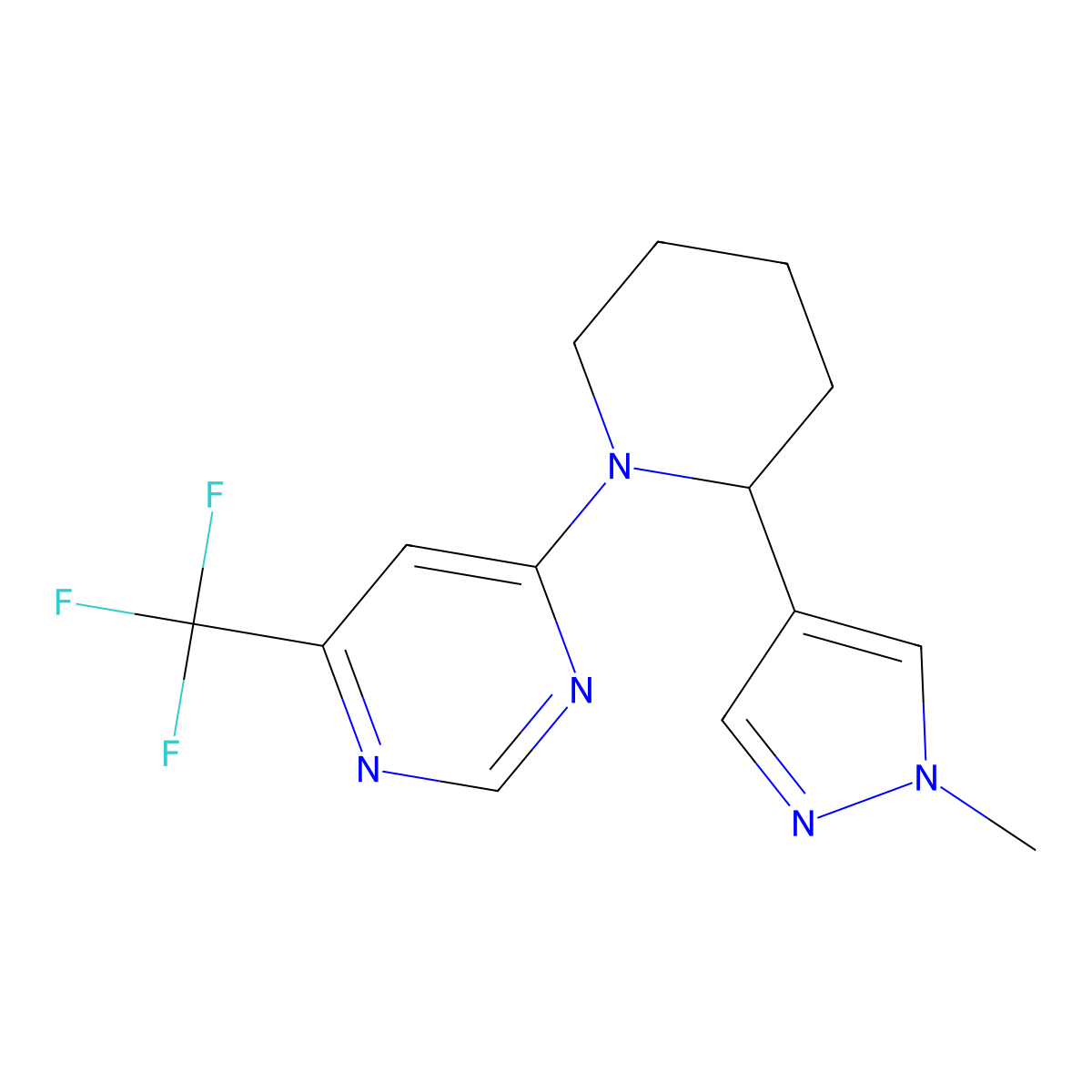 4-[2-(1-methyl-1H-pyrazol-4-yl)piperidin-1-yl]-6-(trifluoromethyl)pyrimidine molecular structure, CAS 2380179-18-8