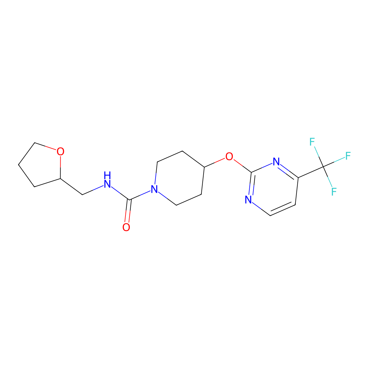 N-[(oxolan-2-yl)methyl]-4-{[4-(trifluoromethyl)pyrimidin-2-yl]oxy}piperidine-1-carboxamide molecular structure, CAS 2380179-21-3