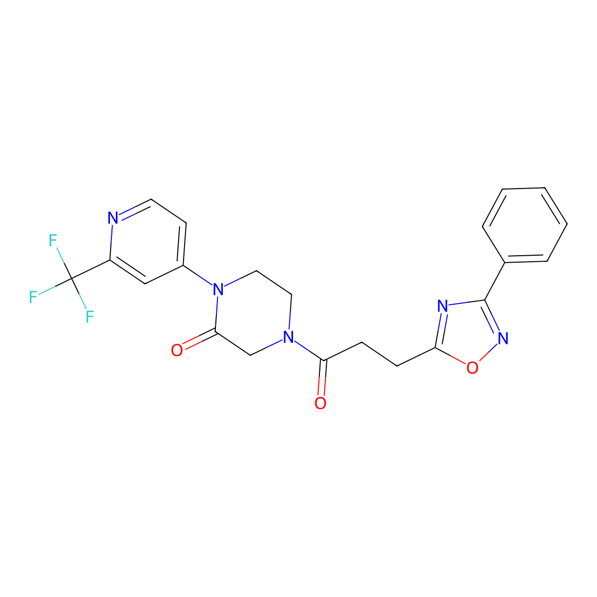 4-[3-(3-Phenyl-1,2,4-oxadiazol-5-yl)propanoyl]-1-[2-(trifluoromethyl)pyridin-4-yl]piperazin-2-one molecular structure, CAS 2380179-28-0