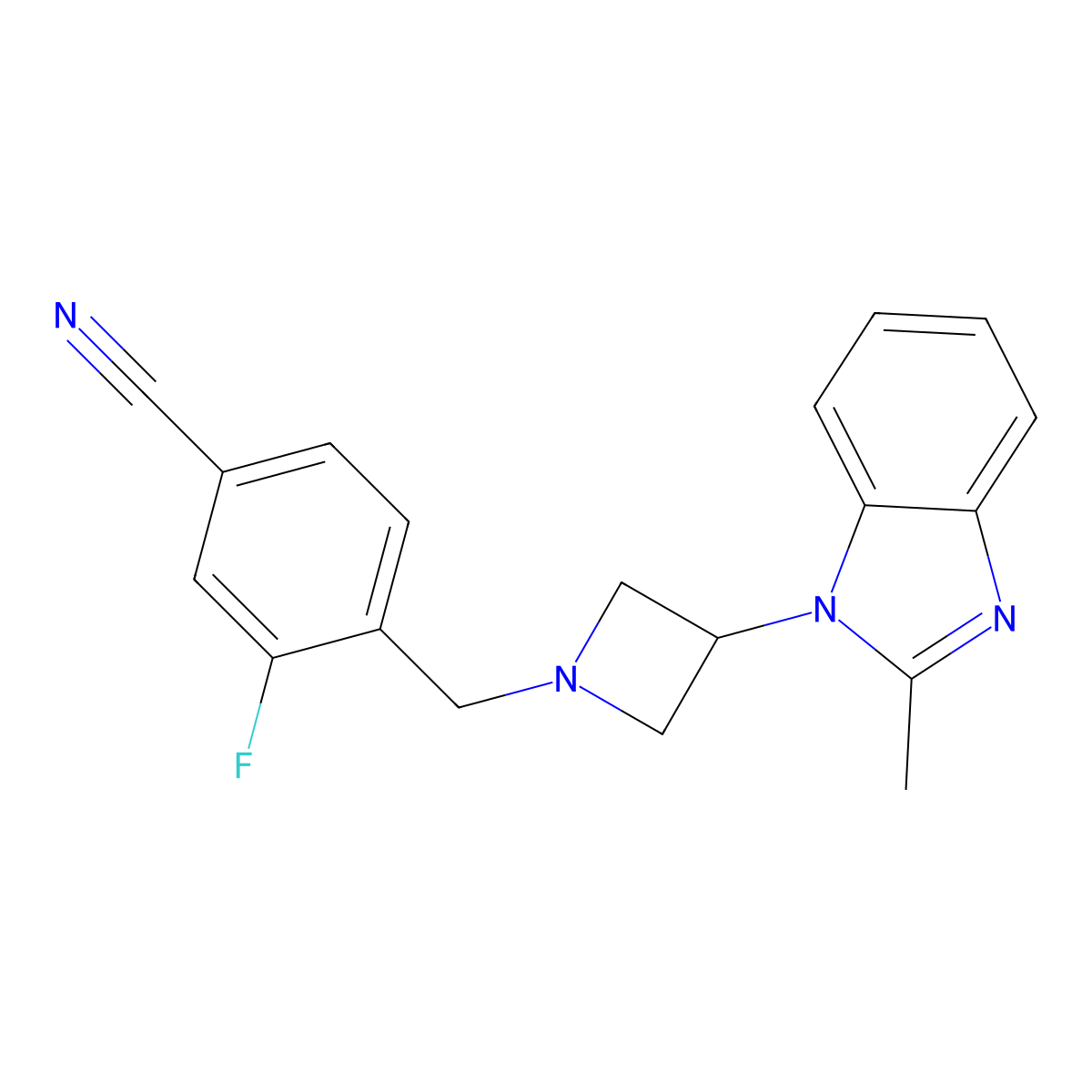 3-fluoro-4-{[3-(2-methyl-1H-1,3-benzodiazol-1-yl)azetidin-1-yl]methyl}benzonitrile molecular structure, CAS 2380179-51-9