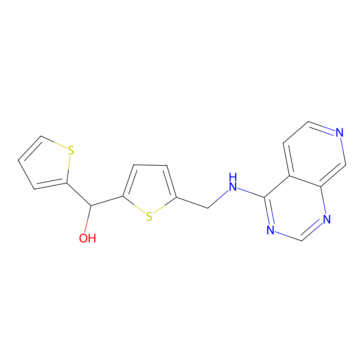 {5-[({Pyrido[3,4-d]pyrimidin-4-yl}amino)methyl]thiophen-2-yl}(thiophen-2-yl)methanol molecular structure, CAS 2380179-56-4