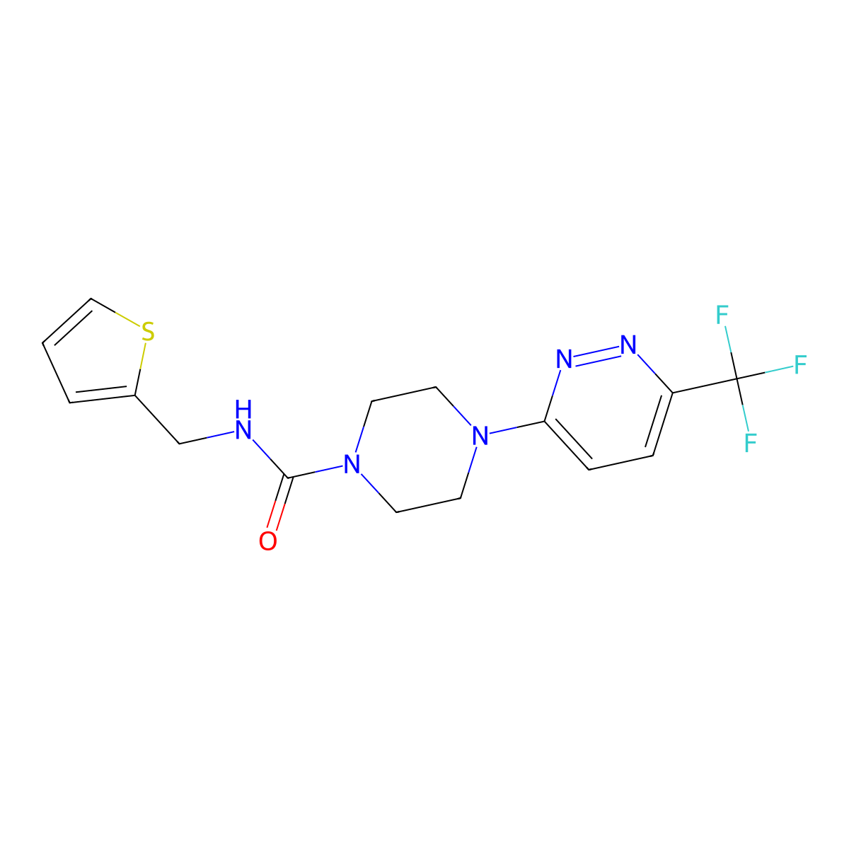 N-[(thiophen-2-yl)methyl]-4-[6-(trifluoromethyl)pyridazin-3-yl]piperazine-1-carboxamide molecular structure, CAS 2380179-62-2