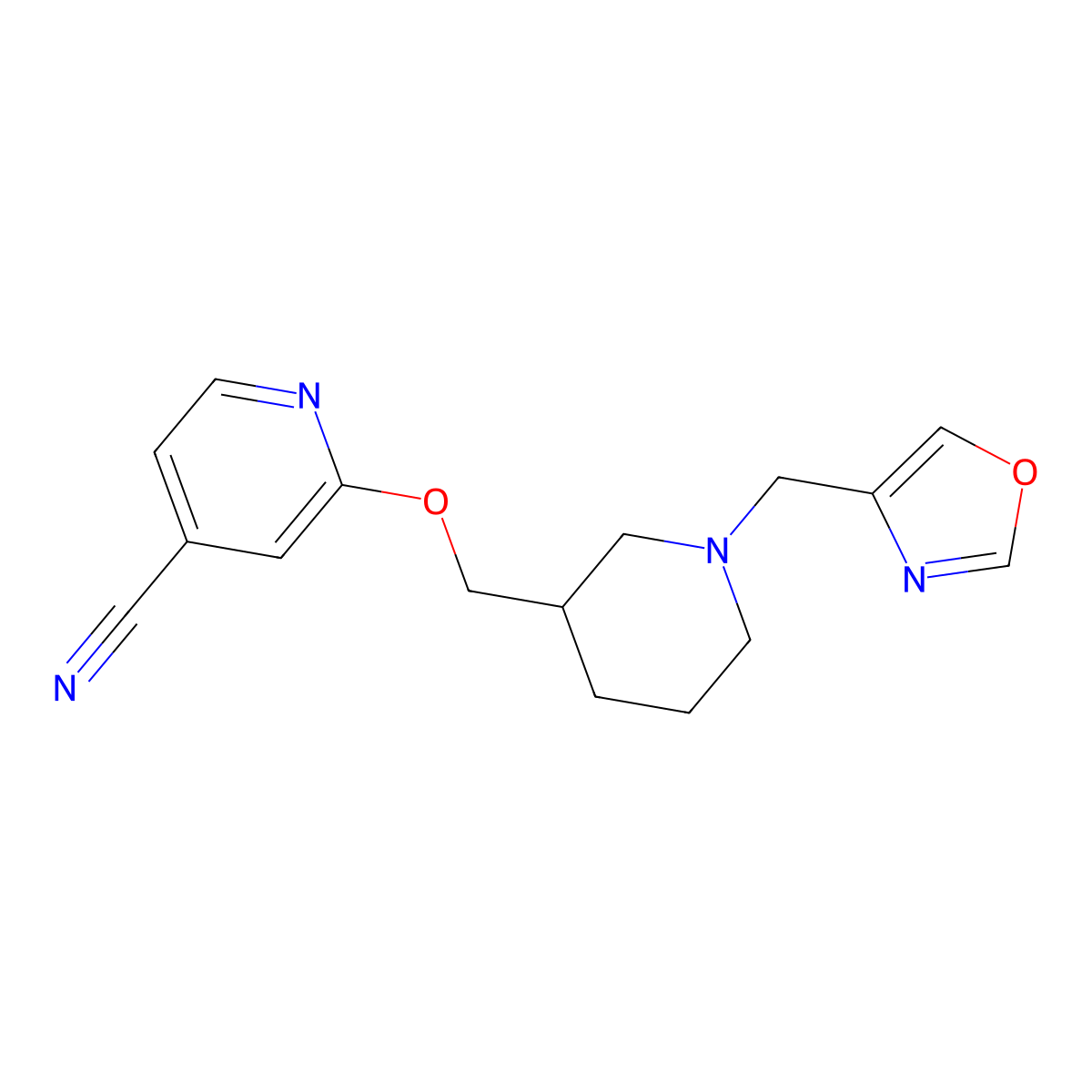 2-({1-[(1,3-Oxazol-4-yl)methyl]piperidin-3-yl}methoxy)pyridine-4-carbonitrile molecular structure, CAS 2380179-67-7