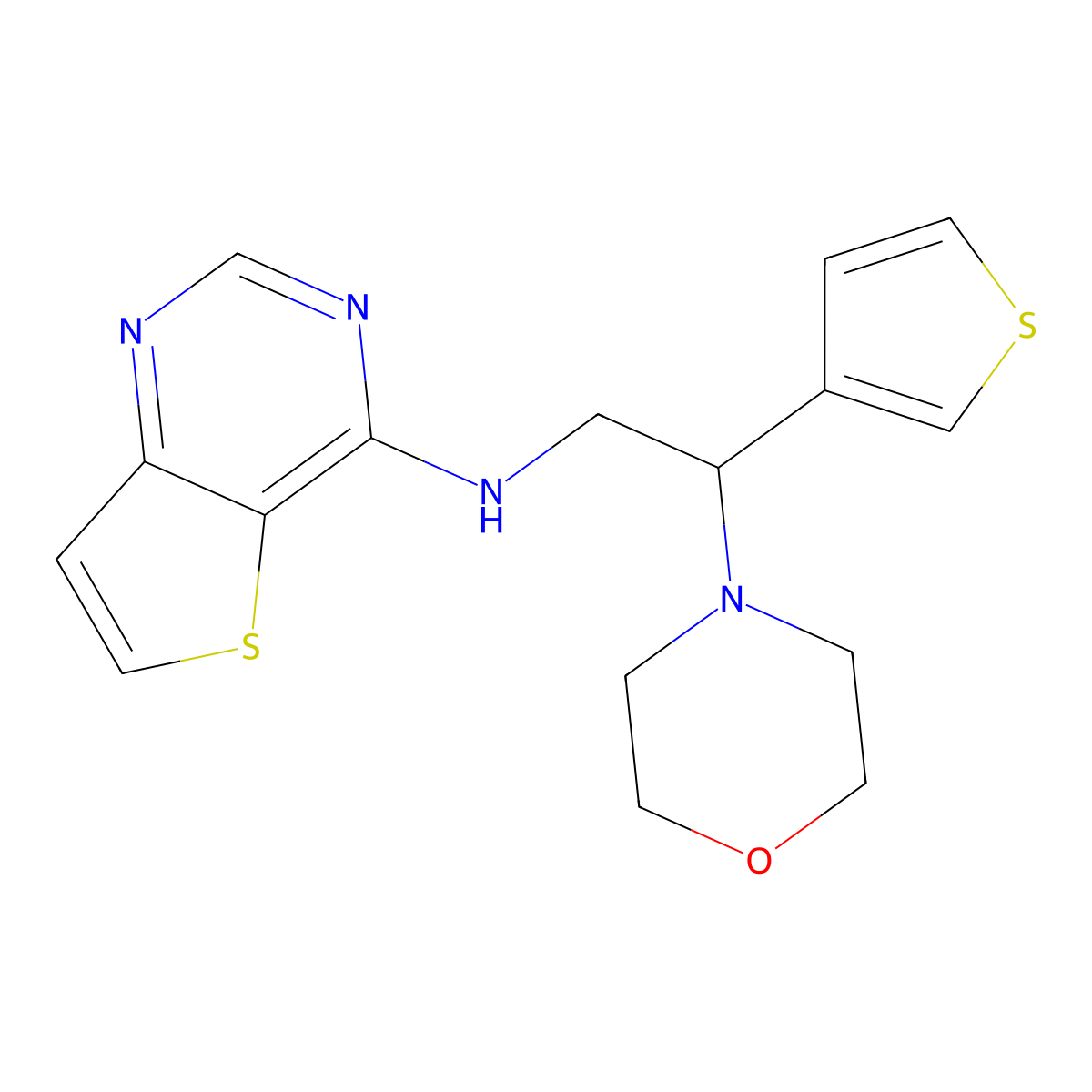 N-[2-(morpholin-4-yl)-2-(thiophen-3-yl)ethyl]thieno[3,2-d]pyrimidin-4-amine molecular structure, CAS 2380179-70-2