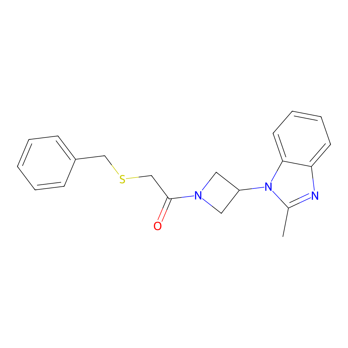 2-(benzylsulfanyl)-1-[3-(2-methyl-1H-1,3-benzodiazol-1-yl)azetidin-1-yl]ethan-1-one molecular structure, CAS 2380179-71-3