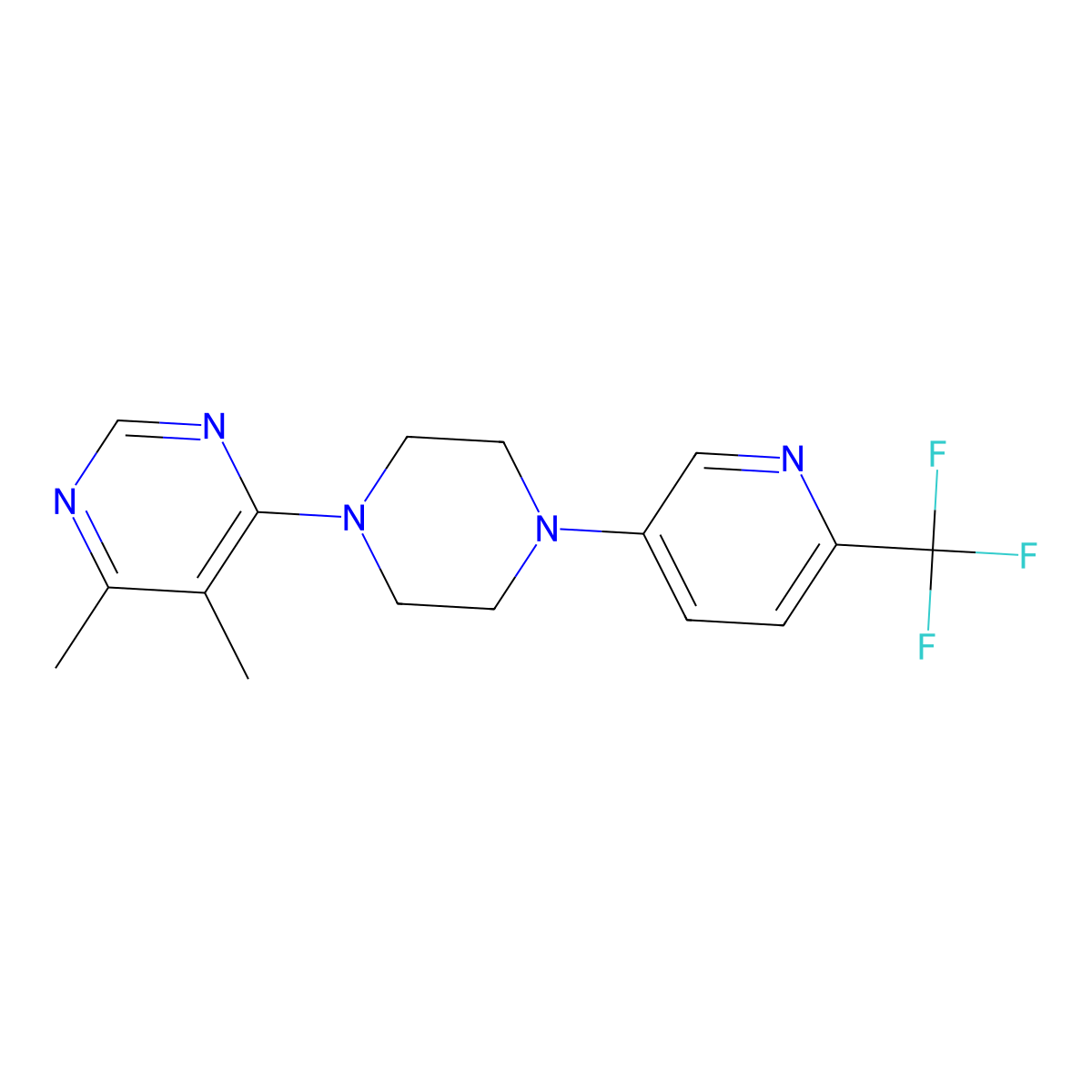 4,5-Dimethyl-6-{4-[6-(trifluoromethyl)pyridin-3-yl]piperazin-1-yl}pyrimidine molecular structure, CAS 2380179-76-8