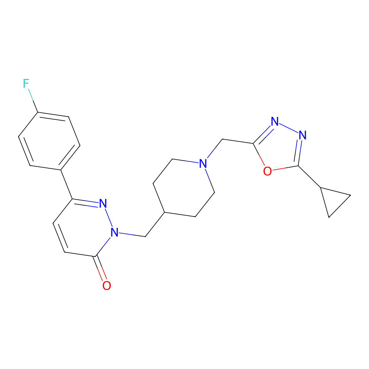 2-({1-[(5-Cyclopropyl-1,3,4-oxadiazol-2-yl)methyl]piperidin-4-yl}methyl)-6-(4-fluorophenyl)-2,3-dihydropyridazin-3-one molecular structure, CAS 2380179-78-0