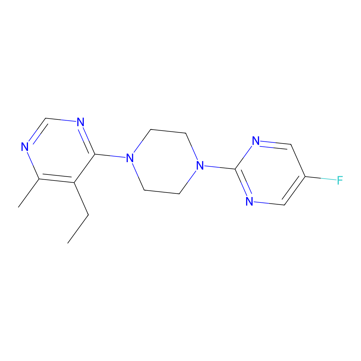 5-Ethyl-4-[4-(5-fluoropyrimidin-2-yl)piperazin-1-yl]-6-methylpyrimidine molecular structure, CAS 2380179-93-9