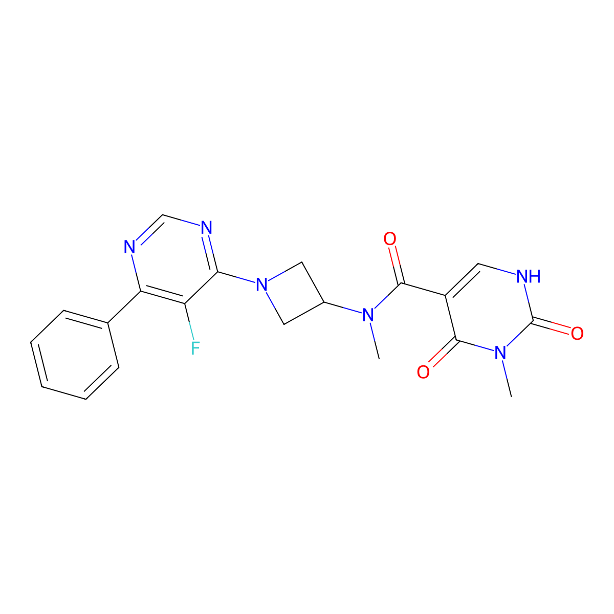 N-[1-(5-fluoro-6-phenylpyrimidin-4-yl)azetidin-3-yl]-N,3-dimethyl-2,4-dioxo-1,2,3,4-tetrahydropyrimidine-5-carboxamide molecular structure, CAS 2380179-94-0