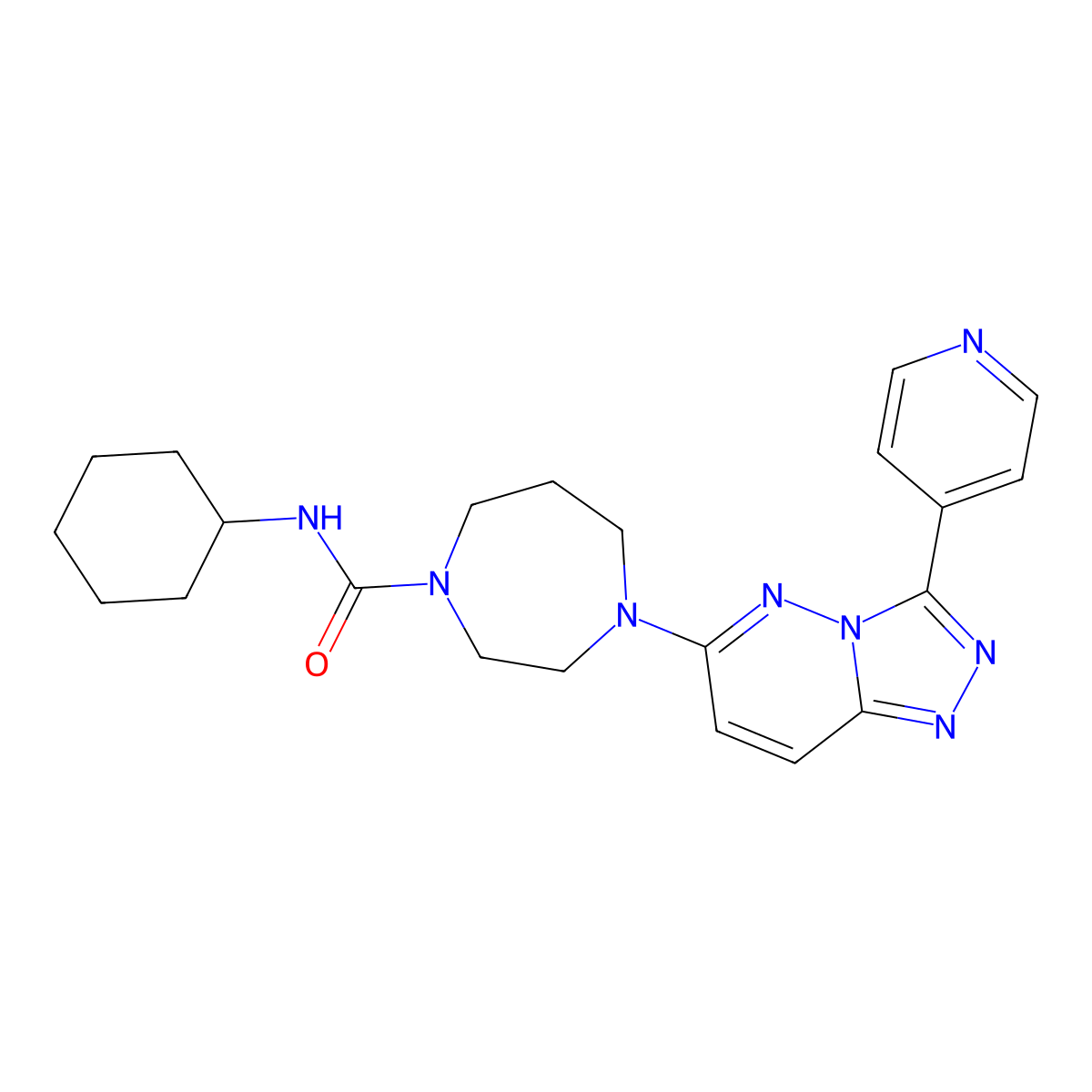 N-cyclohexyl-4-[3-(pyridin-4-yl)-[1,2,4]triazolo[4,3-b]pyridazin-6-yl]-1,4-diazepane-1-carboxamide molecular structure, CAS 2380179-95-1