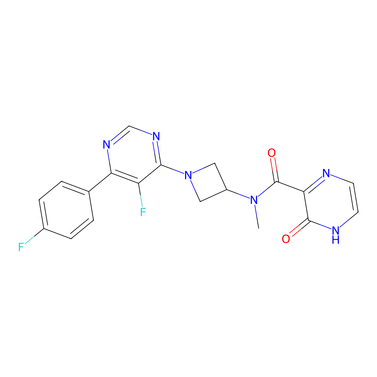 N-{1-[5-fluoro-6-(4-fluorophenyl)pyrimidin-4-yl]azetidin-3-yl}-N-methyl-3-oxo-3,4-dihydropyrazine-2-carboxamide molecular structure, CAS 2380179-96-2
