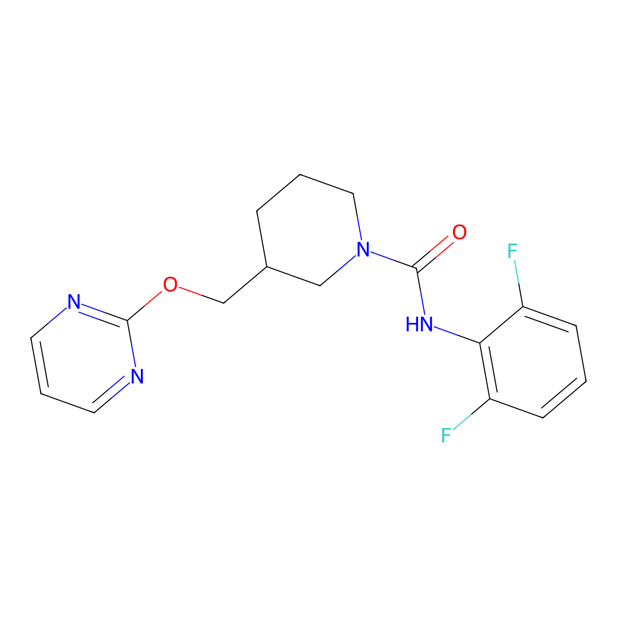 N-(2,6-difluorophenyl)-3-[(pyrimidin-2-yloxy)methyl]piperidine-1-carboxamide molecular structure, CAS 2380179-98-4
