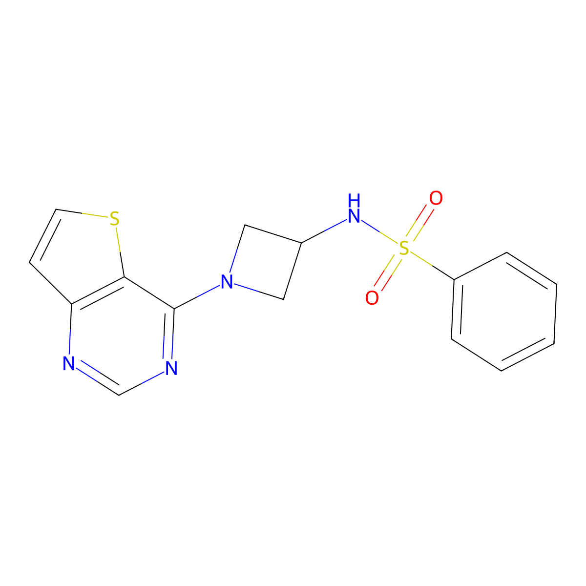 N-(1-{thieno[3,2-d]pyrimidin-4-yl}azetidin-3-yl)benzenesulfonamide molecular structure, CAS 2380180-01-6