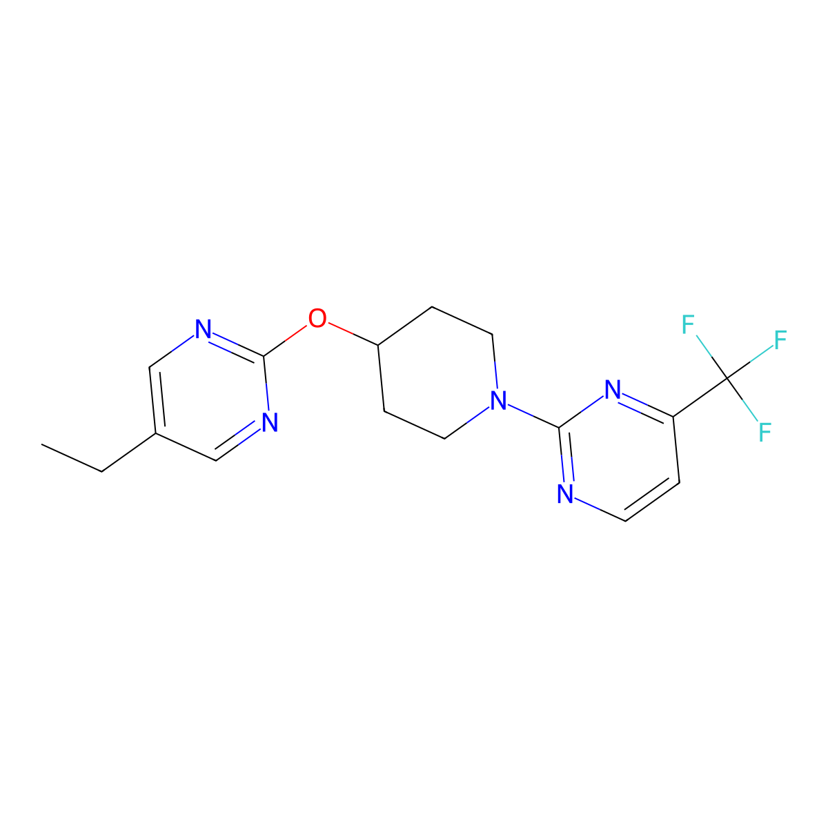 2-{4-[(5-Ethylpyrimidin-2-yl)oxy]piperidin-1-yl}-4-(trifluoromethyl)pyrimidine molecular structure, CAS 2380180-10-7
